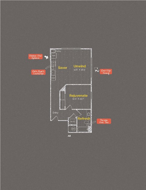 1 bedroom 1 bathroom Floor plan D at The Maxwell Apartments, Arlington, 22203